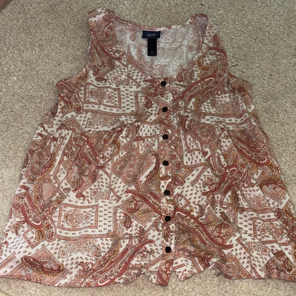 Daytrip Cream Paisley Button-Front Tank with Rust Accents